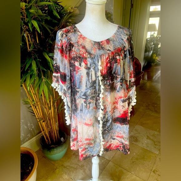 Urban Mangoz ladies, large pullover, top tassel sleeves and front colorful - Picture 10 of 12